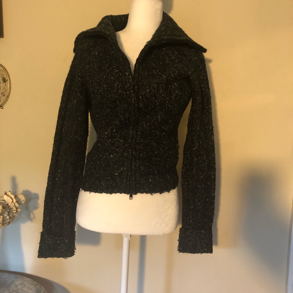 52 Weekends Zip Up Turtleneck Gray and Black Sweater Size Small
